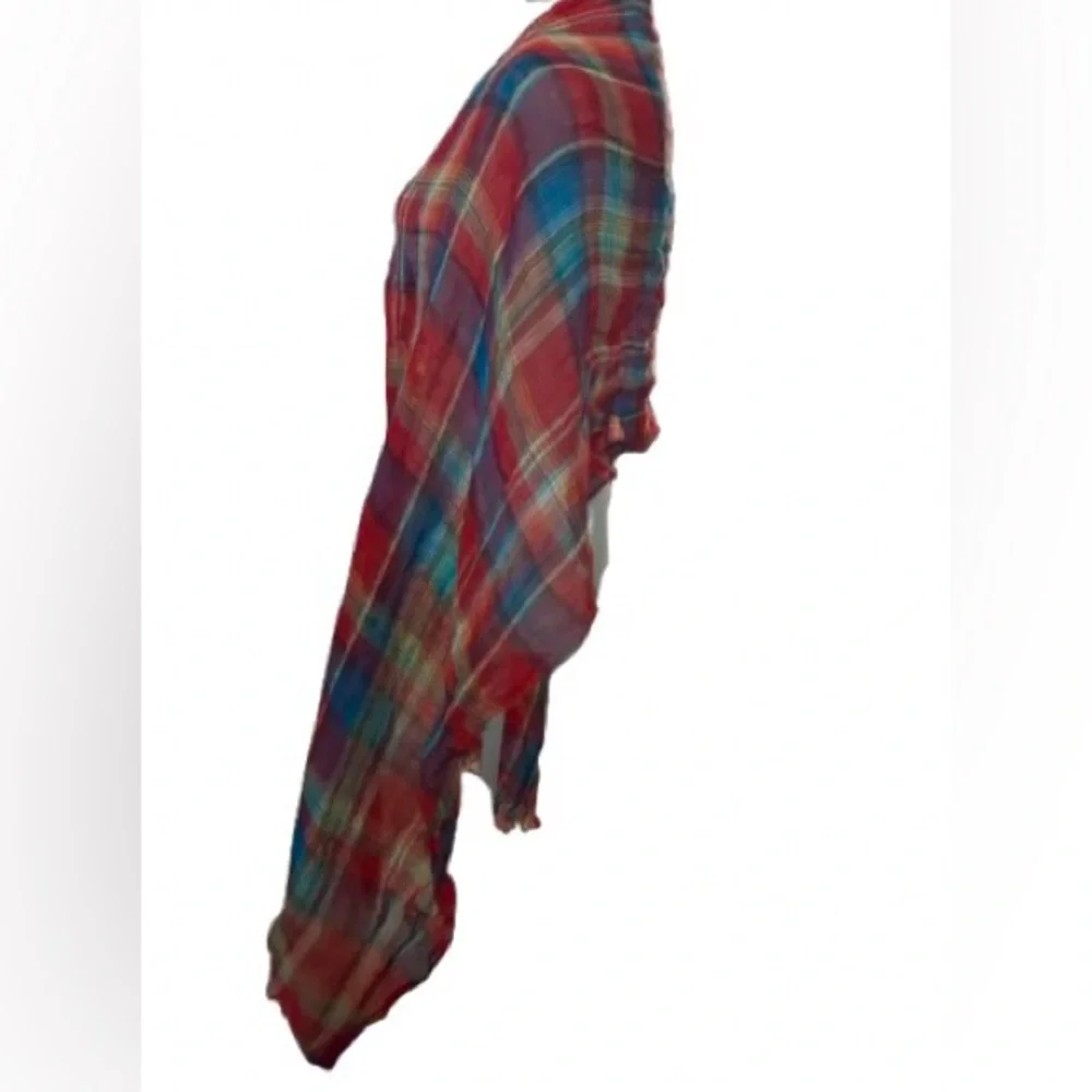 Polo Ralph Lauren Linen Plaid Red Aqua Colorful Linen Scarf Logo Embroidered